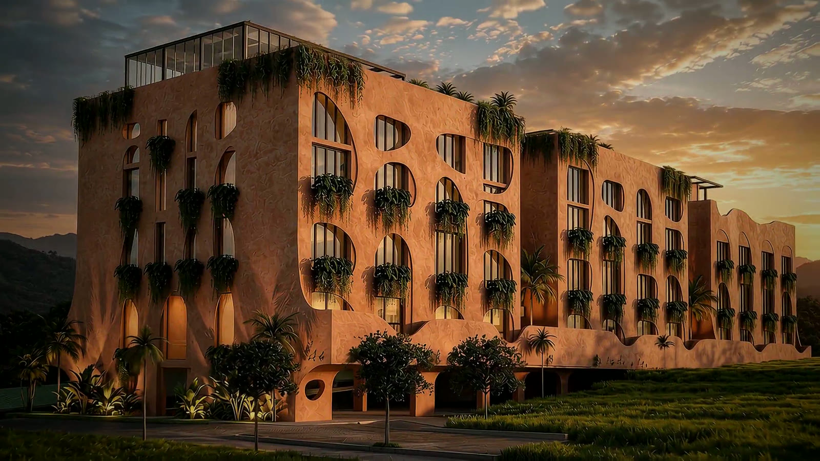 Rezidenční budova Ananta Villas Canggu při západu slunce
